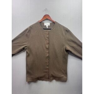 Sarah Bentley Vintage Womens Cardigan Sweater Olive Green Button Front Size L